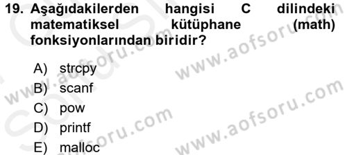 Bilgisayar Ve Programlamaya Giriş Dersi 2016 - 2017 Yılı (Final) Dönem Sonu Sınav Soruları 19. Soru