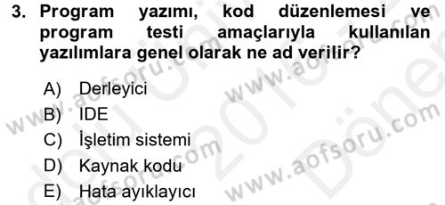 Bilgisayar Ve Programlamaya Giriş Dersi 2016 - 2017 Yılı (Final) Dönem Sonu Sınavı 3. Soru