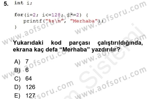 Bilgisayar Ve Programlamaya Giriş Dersi 2016 - 2017 Yılı (Final) Dönem Sonu Sınav Soruları 5. Soru
