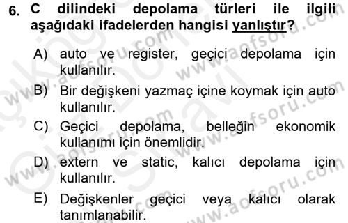 Bilgisayar Ve Programlamaya Giriş Dersi 2016 - 2017 Yılı (Final) Dönem Sonu Sınavı 6. Soru