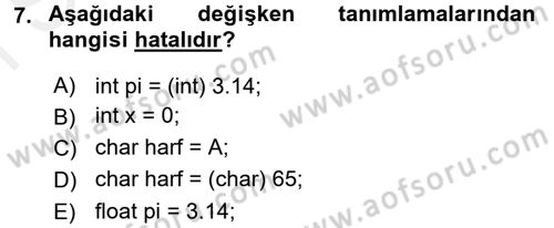 Bilgisayar Ve Programlamaya Giriş Dersi 2016 - 2017 Yılı (Final) Dönem Sonu Sınav Soruları 7. Soru