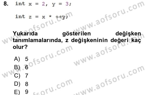 Bilgisayar Ve Programlamaya Giriş Dersi 2016 - 2017 Yılı (Final) Dönem Sonu Sınavı 8. Soru