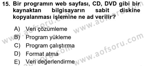 Bilgisayar Ve Programlamaya Giriş Dersi Ara Sınavı Deneme Sınav Soruları 15. Soru