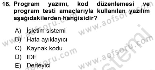 Bilgisayar Ve Programlamaya Giriş Dersi Ara Sınavı Deneme Sınav Soruları 16. Soru