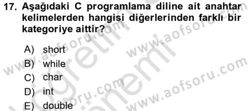 Bilgisayar Ve Programlamaya Giriş Dersi 2017 - 2018 Yılı (Vize) Ara Sınavı 17. Soru