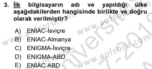 Bilgisayar Ve Programlamaya Giriş Dersi Ara Sınavı Deneme Sınav Soruları 3. Soru