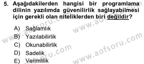 Bilgisayar Ve Programlamaya Giriş Dersi Ara Sınavı Deneme Sınav Soruları 5. Soru