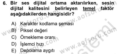 Bilgisayar Ve Programlamaya Giriş Dersi Ara Sınavı Deneme Sınav Soruları 6. Soru