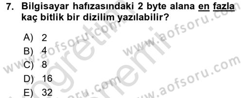Bilgisayar Ve Programlamaya Giriş Dersi Ara Sınavı Deneme Sınav Soruları 7. Soru