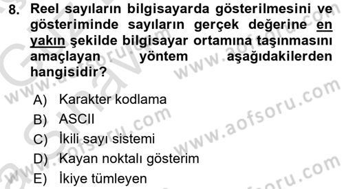 Bilgisayar Ve Programlamaya Giriş Dersi Ara Sınavı Deneme Sınav Soruları 8. Soru