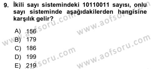 Bilgisayar Ve Programlamaya Giriş Dersi Ara Sınavı Deneme Sınav Soruları 9. Soru