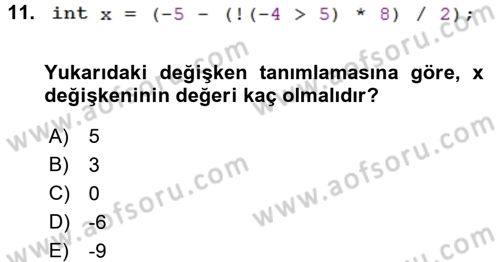 Bilgisayar Ve Programlamaya Giriş Dersi 2017 - 2018 Yılı (Final) Dönem Sonu Sınav Soruları 11. Soru