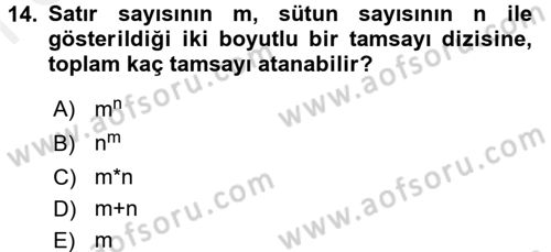 Bilgisayar Ve Programlamaya Giriş Dersi 2017 - 2018 Yılı (Final) Dönem Sonu Sınav Soruları 14. Soru
