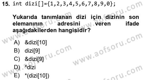 Bilgisayar Ve Programlamaya Giriş Dersi 2017 - 2018 Yılı (Final) Dönem Sonu Sınav Soruları 15. Soru