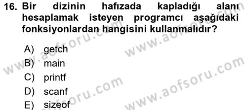 Bilgisayar Ve Programlamaya Giriş Dersi 2017 - 2018 Yılı (Final) Dönem Sonu Sınav Soruları 16. Soru