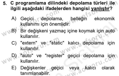Bilgisayar Ve Programlamaya Giriş Dersi 2017 - 2018 Yılı (Final) Dönem Sonu Sınav Soruları 5. Soru