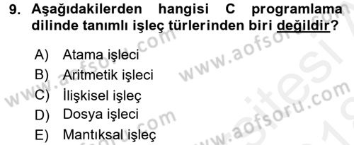 Bilgisayar Ve Programlamaya Giriş Dersi 2017 - 2018 Yılı (Final) Dönem Sonu Sınav Soruları 9. Soru