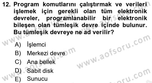 Bilgisayar Ve Programlamaya Giriş Dersi Ara Sınavı Deneme Sınav Soruları 12. Soru