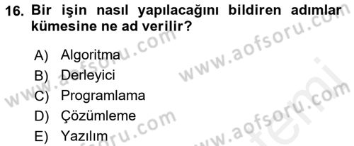 Bilgisayar Ve Programlamaya Giriş Dersi 2018 - 2019 Yılı (Vize) Ara Sınav Soruları 16. Soru