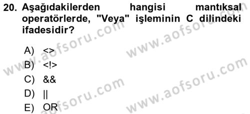Bilgisayar Ve Programlamaya Giriş Dersi 2018 - 2019 Yılı (Vize) Ara Sınav Soruları 20. Soru
