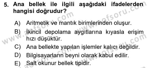 Bilgisayar Ve Programlamaya Giriş Dersi Ara Sınavı Deneme Sınav Soruları 5. Soru