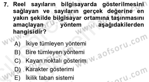 Bilgisayar Ve Programlamaya Giriş Dersi Ara Sınavı Deneme Sınav Soruları 7. Soru