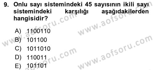 Bilgisayar Ve Programlamaya Giriş Dersi Ara Sınavı Deneme Sınav Soruları 9. Soru