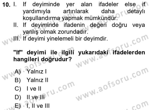 Bilgisayar Ve Programlamaya Giriş Dersi 2018 - 2019 Yılı (Final) Dönem Sonu Sınav Soruları 10. Soru
