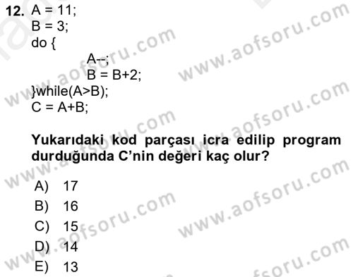 Bilgisayar Ve Programlamaya Giriş Dersi 2018 - 2019 Yılı (Final) Dönem Sonu Sınav Soruları 12. Soru