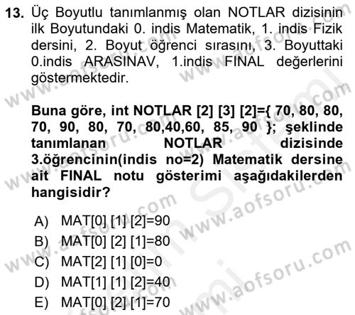 Bilgisayar Ve Programlamaya Giriş Dersi 2018 - 2019 Yılı (Final) Dönem Sonu Sınav Soruları 13. Soru