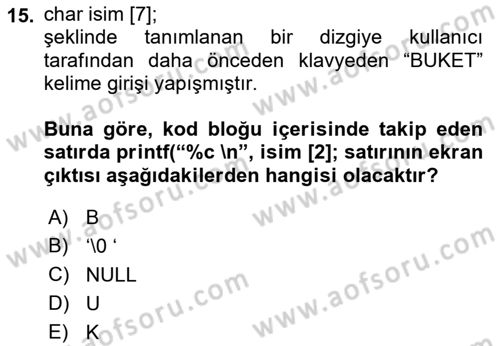 Bilgisayar Ve Programlamaya Giriş Dersi 2018 - 2019 Yılı (Final) Dönem Sonu Sınav Soruları 15. Soru