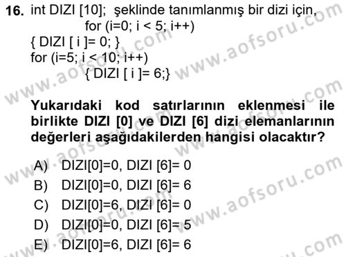 Bilgisayar Ve Programlamaya Giriş Dersi 2018 - 2019 Yılı (Final) Dönem Sonu Sınav Soruları 16. Soru