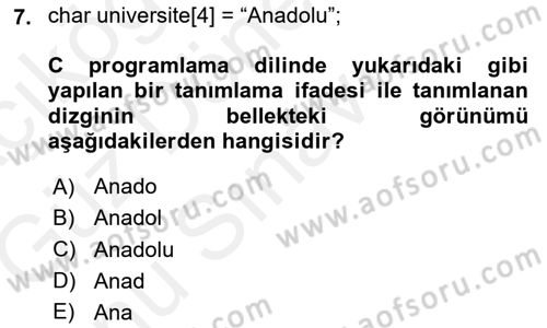Bilgisayar Ve Programlamaya Giriş Dersi 2018 - 2019 Yılı (Final) Dönem Sonu Sınav Soruları 7. Soru