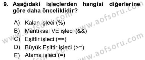 Bilgisayar Ve Programlamaya Giriş Dersi 2018 - 2019 Yılı (Final) Dönem Sonu Sınav Soruları 9. Soru
