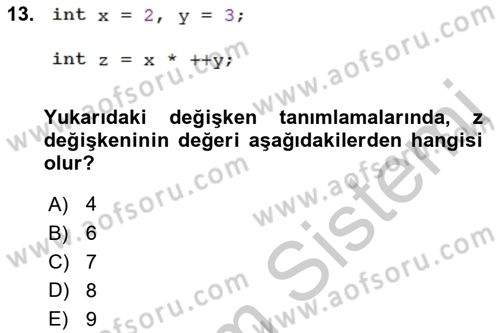 Bilgisayar Ve Programlamaya Giriş Dersi 2018 - 2019 Yılı Yaz Okulu Sınav Soruları 13. Soru