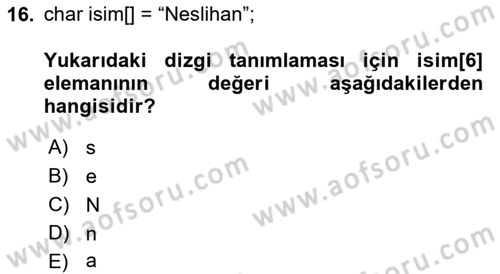 Bilgisayar Ve Programlamaya Giriş Dersi 2018 - 2019 Yılı Yaz Okulu Sınav Soruları 16. Soru