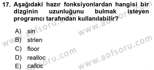 Bilgisayar Ve Programlamaya Giriş Dersi 2018 - 2019 Yılı Yaz Okulu Sınav Soruları 17. Soru