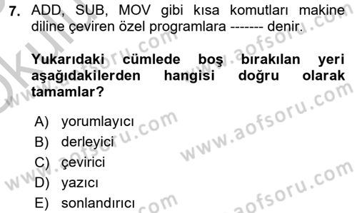 Bilgisayar Ve Programlamaya Giriş Dersi 2018 - 2019 Yılı Yaz Okulu Sınav Soruları 7. Soru