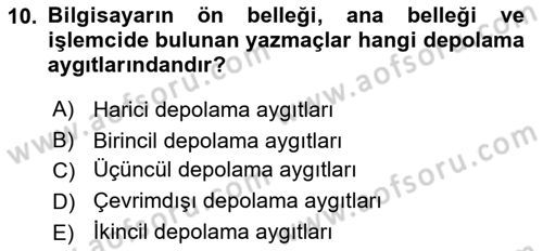 Bilgisayar Ve Programlamaya Giriş Dersi Ara Sınavı Deneme Sınav Soruları 10. Soru