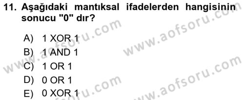 Bilgisayar Ve Programlamaya Giriş Dersi Ara Sınavı Deneme Sınav Soruları 11. Soru