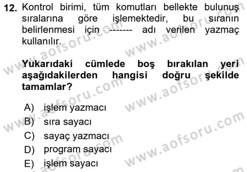 Bilgisayar Ve Programlamaya Giriş Dersi Ara Sınavı Deneme Sınav Soruları 12. Soru