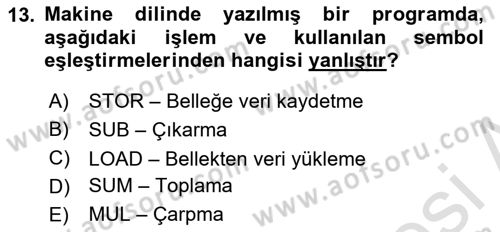Bilgisayar Ve Programlamaya Giriş Dersi 2019 - 2020 Yılı (Vize) Ara Sınav Soruları 13. Soru