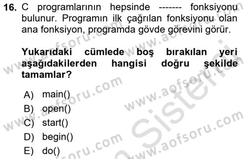 Bilgisayar Ve Programlamaya Giriş Dersi 2019 - 2020 Yılı (Vize) Ara Sınav Soruları 16. Soru