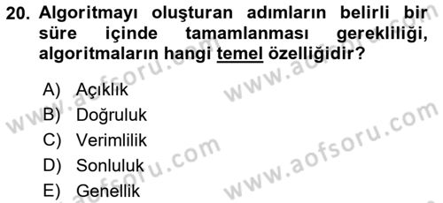 Bilgisayar Ve Programlamaya Giriş Dersi Ara Sınavı Deneme Sınav Soruları 20. Soru