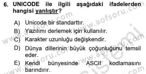 Bilgisayar Ve Programlamaya Giriş Dersi Ara Sınavı Deneme Sınav Soruları 6. Soru