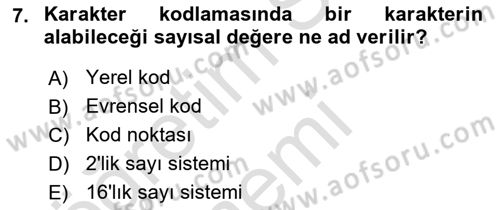 Bilgisayar Ve Programlamaya Giriş Dersi Ara Sınavı Deneme Sınav Soruları 7. Soru