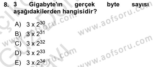Bilgisayar Ve Programlamaya Giriş Dersi Ara Sınavı Deneme Sınav Soruları 8. Soru