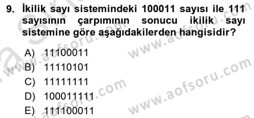 Bilgisayar Ve Programlamaya Giriş Dersi Ara Sınavı Deneme Sınav Soruları 9. Soru