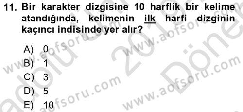Bilgisayar Ve Programlamaya Giriş Dersi 2019 - 2020 Yılı (Final) Dönem Sonu Sınav Soruları 11. Soru