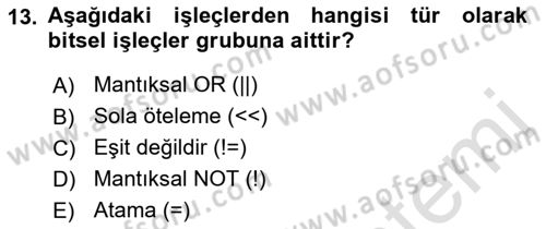 Bilgisayar Ve Programlamaya Giriş Dersi 2019 - 2020 Yılı (Final) Dönem Sonu Sınav Soruları 13. Soru